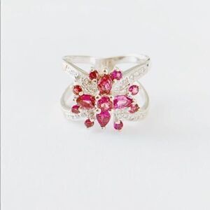 Antique Style Pink Tourmaline & Diamond 14kt White Gold Ring​